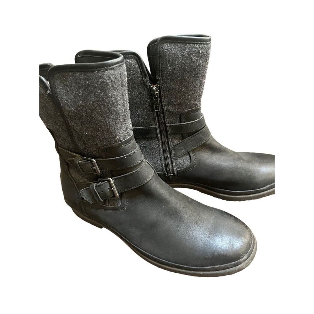 Ugg Australia Simmens Gray Black Leather Women Rain Snow Boot Waterproof Size 10